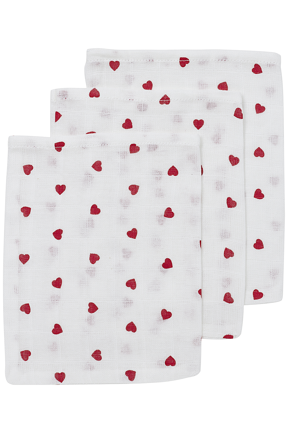 Waschhandschuhe 3er pack musselin Sweet Heart - red - 20x17cm