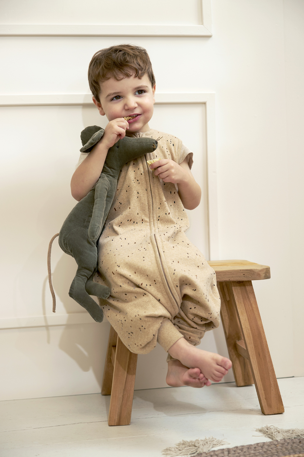 Baby zomer slaapoverall jumper Rib Mini Spot - toffee melange - 104cm