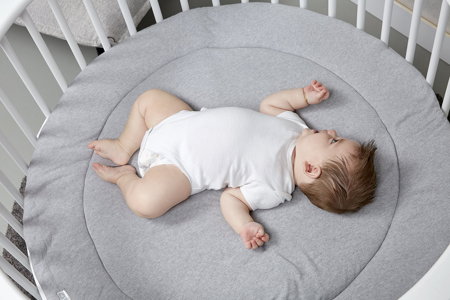 Playpen mattress round Knit Basic velvet - grey melange - ⌀95cm