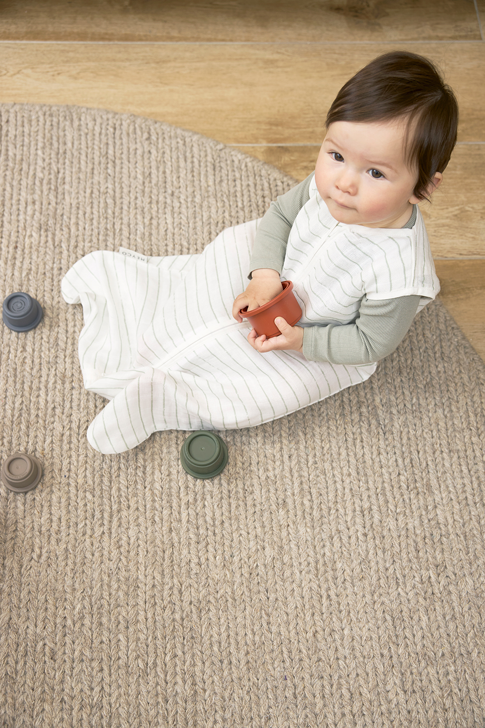 Baby zomerslaapzak hydrofiel Stripe - soft green - 70cm - 0.3 TOG