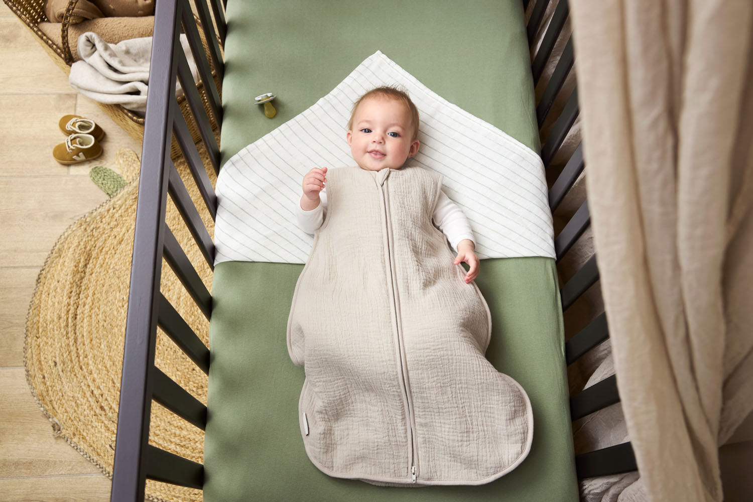 Baby slaapzak gevoerd pre-washed hydrofiel Uni - greige - 60cm - 2.0 TOG