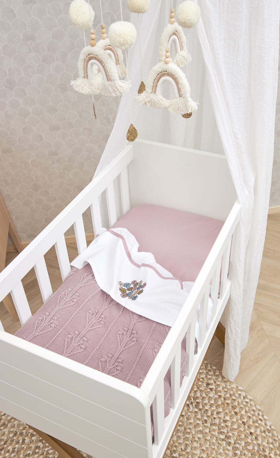 Ledikant deken + ledikant laken + hoeslaken ledikant Romantic Flower - lilac - 100x150cm