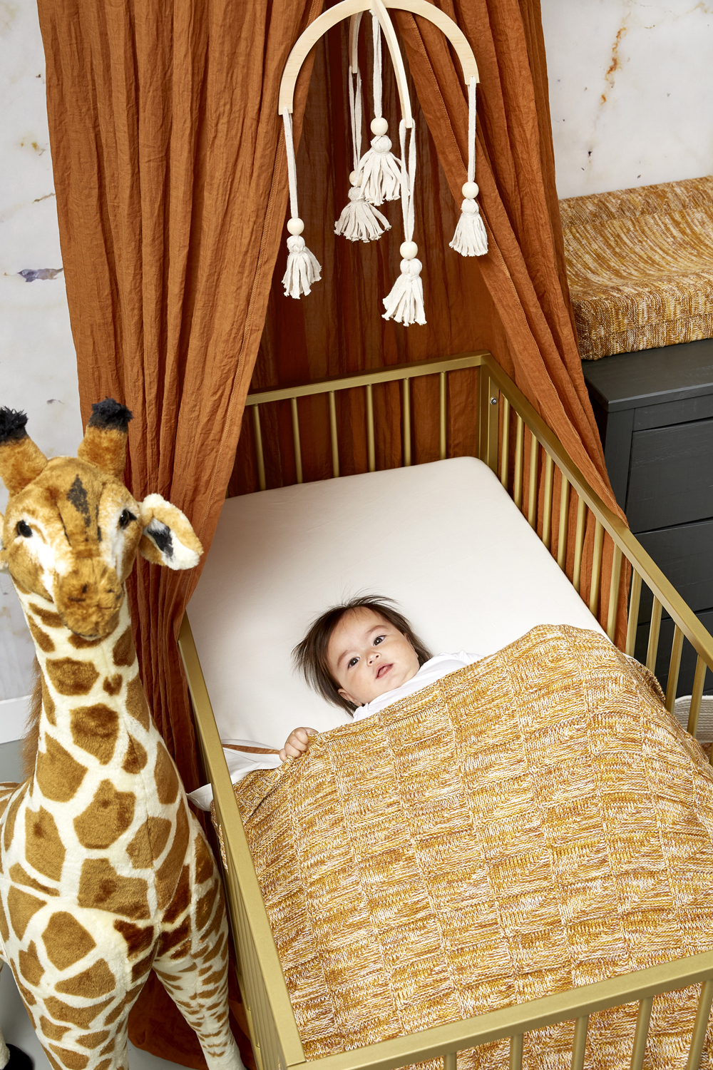 Ledikant deken Block Mixed velvet - okergeel/camel - 100x150cm