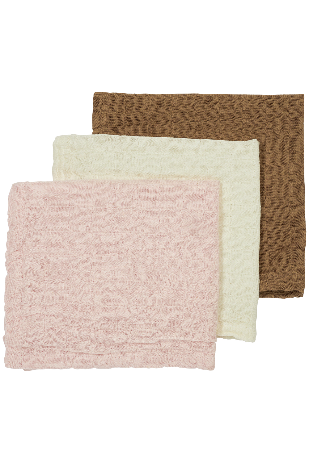 Facecloth 3-pack muslin Uni - offwhite/soft pink/toffee - 30x30cm