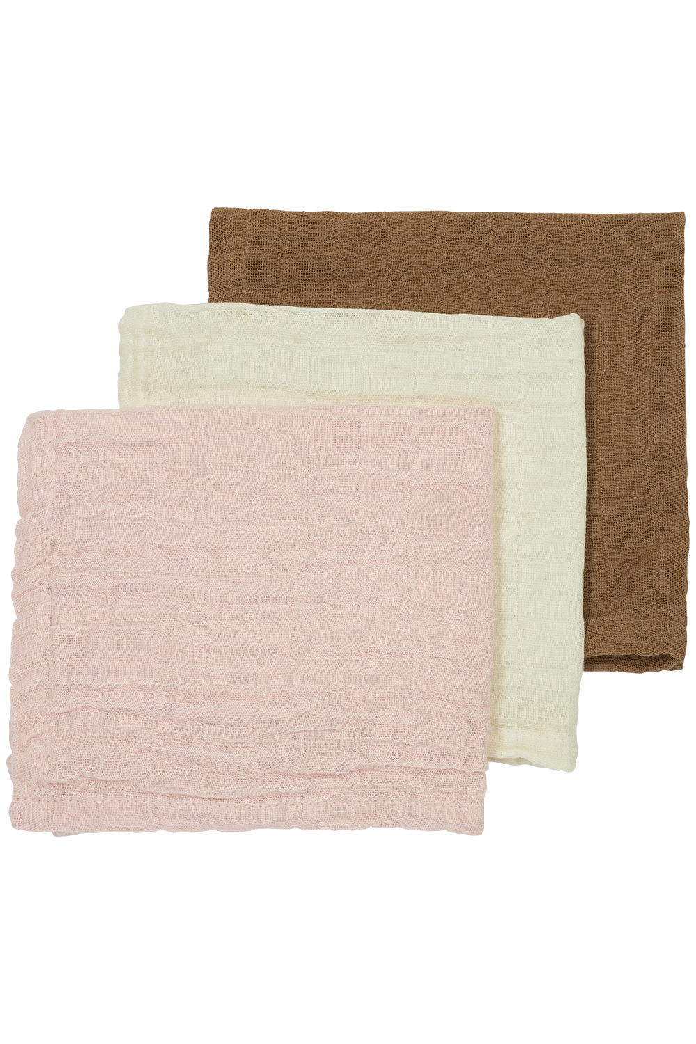 Monddoekjes 3-pack pre-washed hydrofiel Uni - offwhite/soft pink/toffee - 30x30cm