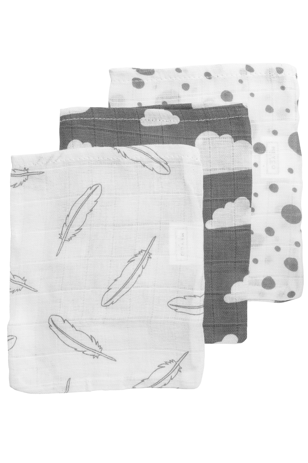 Waschhandschuhe 3er pack musselin Clouds/Dots/Feathers - grey - 20x17cm
