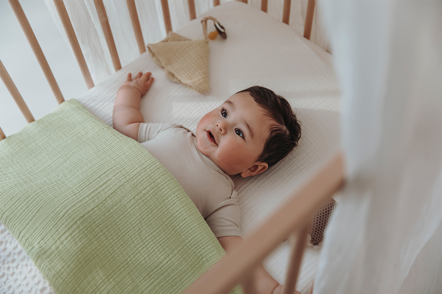 Crib sheet pre-washed muslin Uni - soft olive - 75X100cm - 0.3 TOG