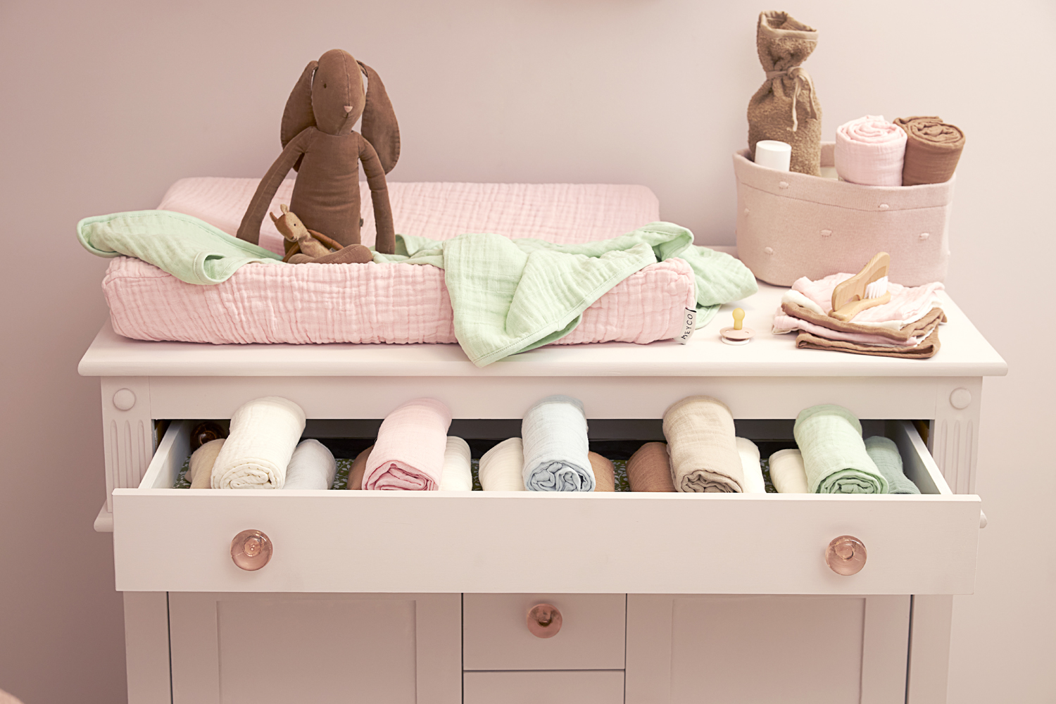 Hydrofiele doeken 3-pack Uni - offwhite/soft pink/toffee - 70x70cm