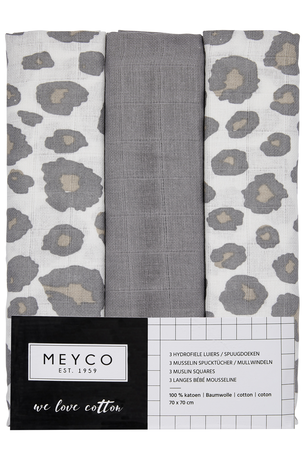 Muslin squares 3-pack Panther - neutral/grey - 70x70cm