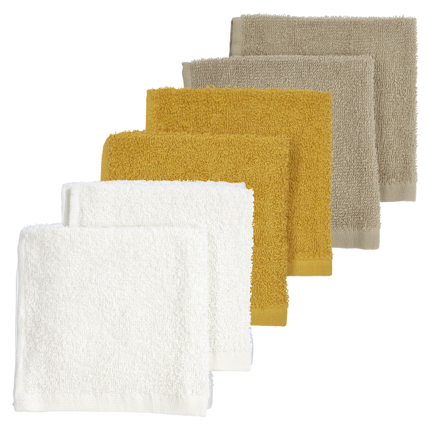Basic Terry Face Cloths 6-pack  - Offwhite/Honey Gold/Taupe - 30x30cm