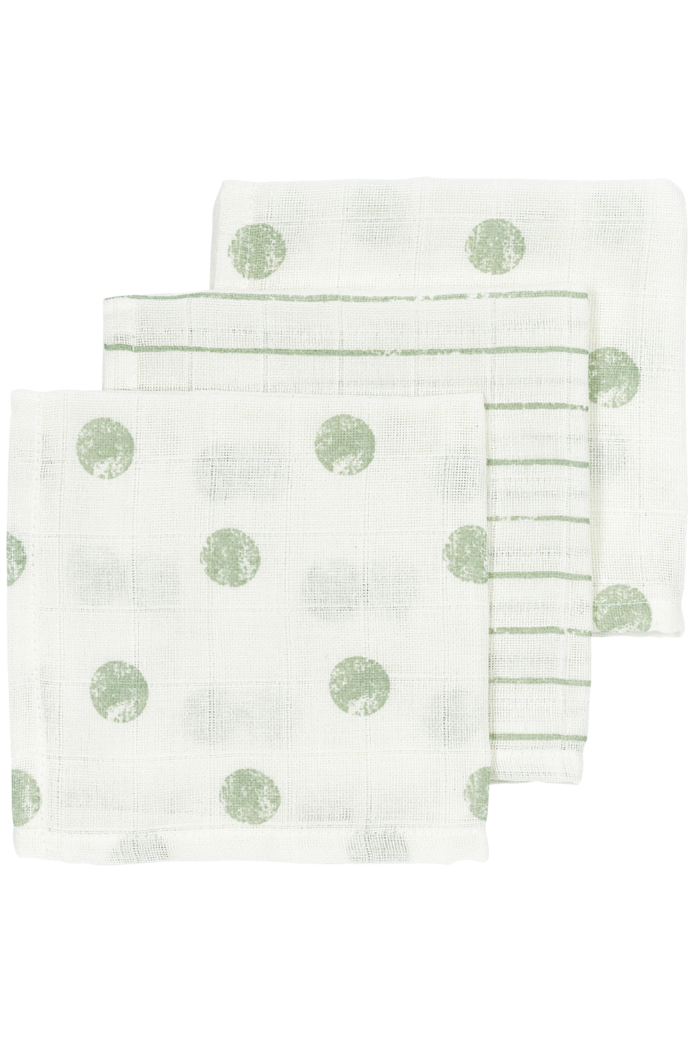 Monddoekjes 3-pack hydrofiel Dot Stripe - soft green - 30x30cm