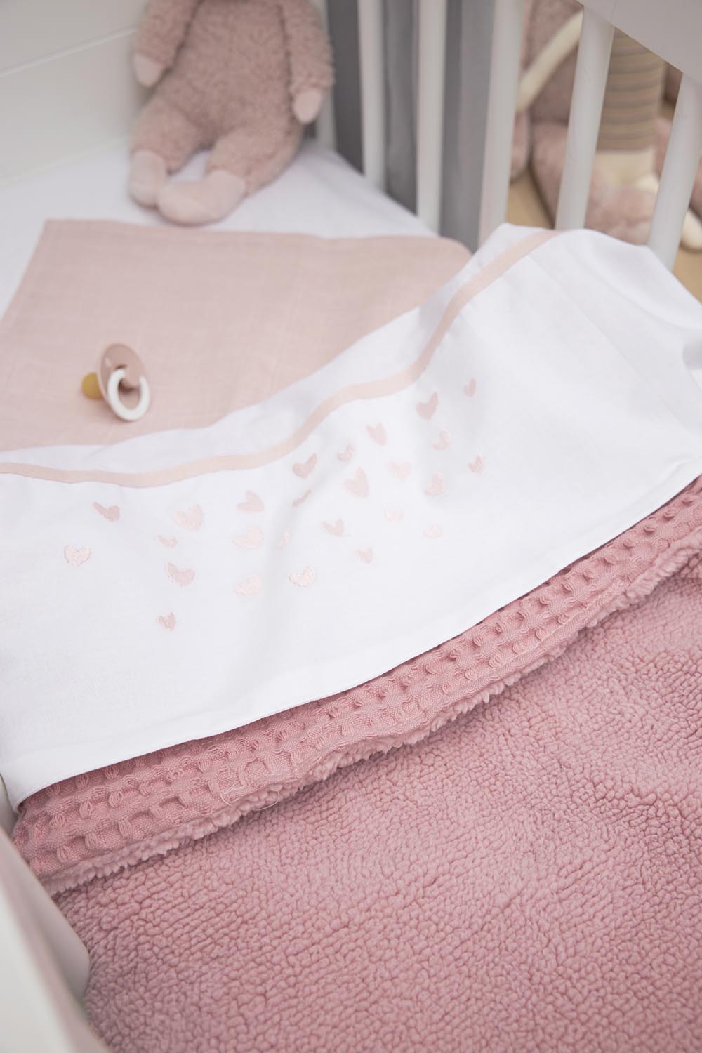 Wiegdeken Wafel Teddy - old pink - 75x100cm