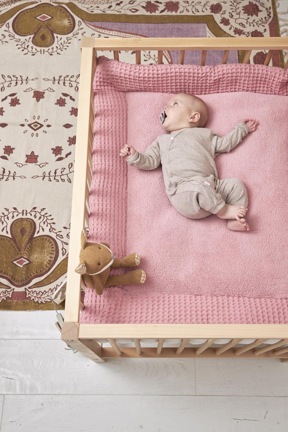 Playpen mattress Waffle Teddy - old pink - 80x100cm