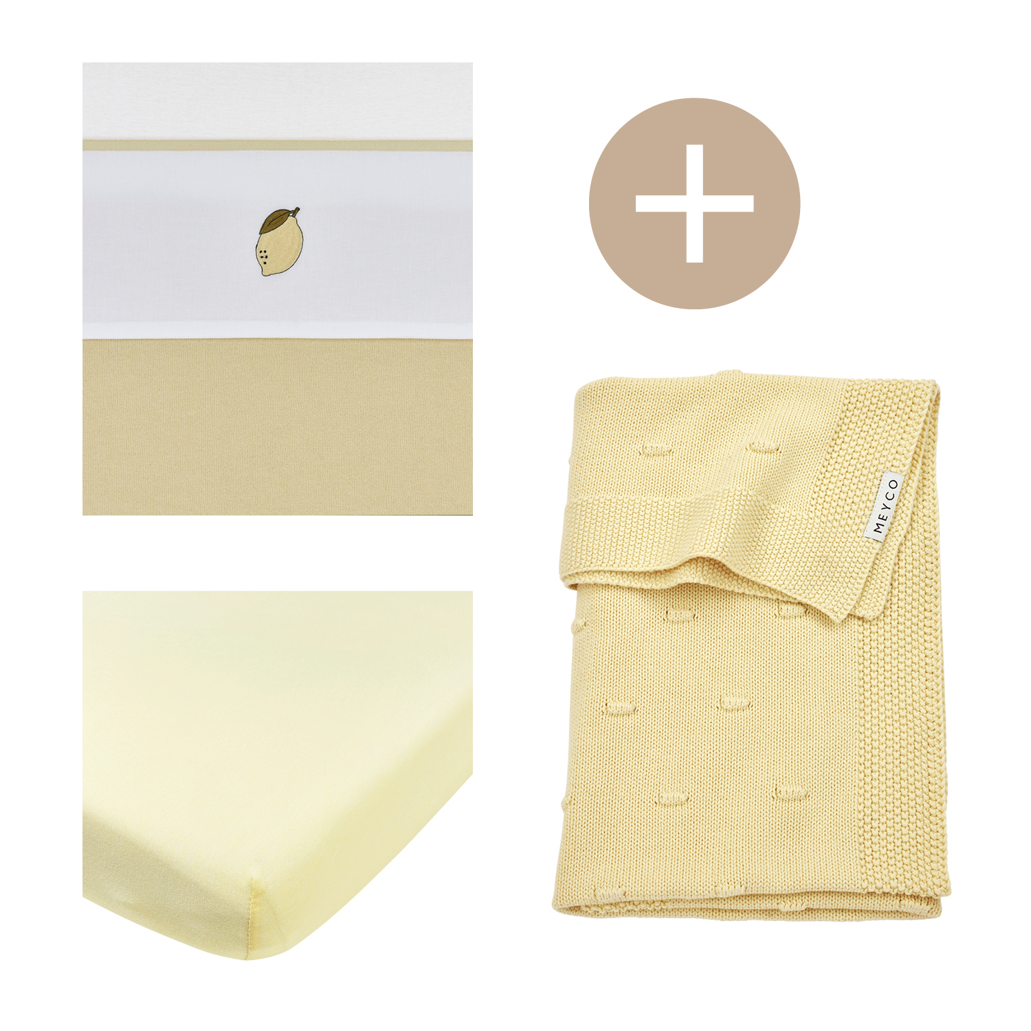 Ledikant deken + ledikant laken + hoeslaken ledikant Knots - soft yellow - 100x150cm