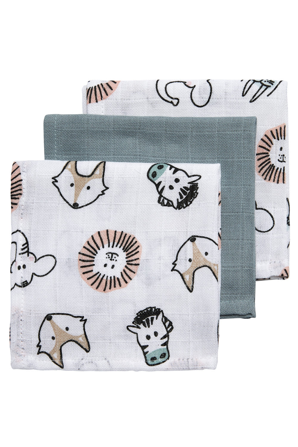 Facecloth 3-pack muslin Animal - multicolour - 30x30cm