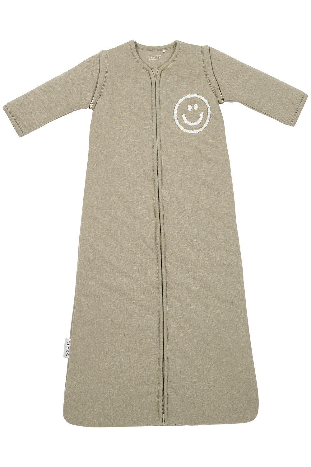 Baby slaapzak met afritsbare mouwen Slub met Smile applicatie - taupe/offwhite - 70cm - 2.5 TOG