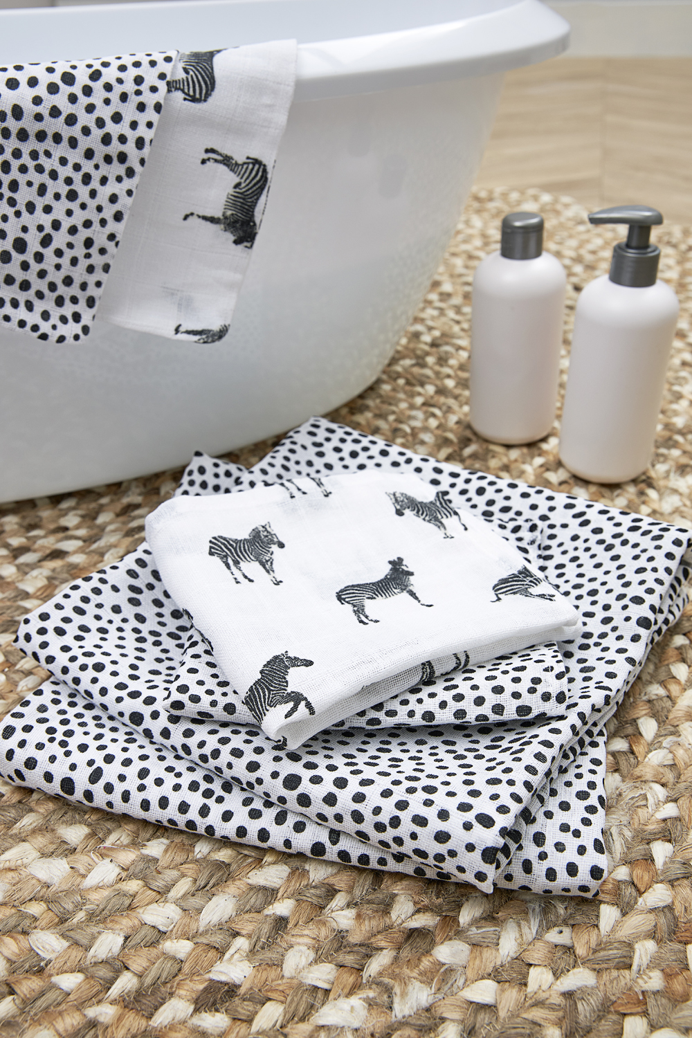Monddoekjes 3-pack hydrofiel Zebra Animal - black - 30x30cm
