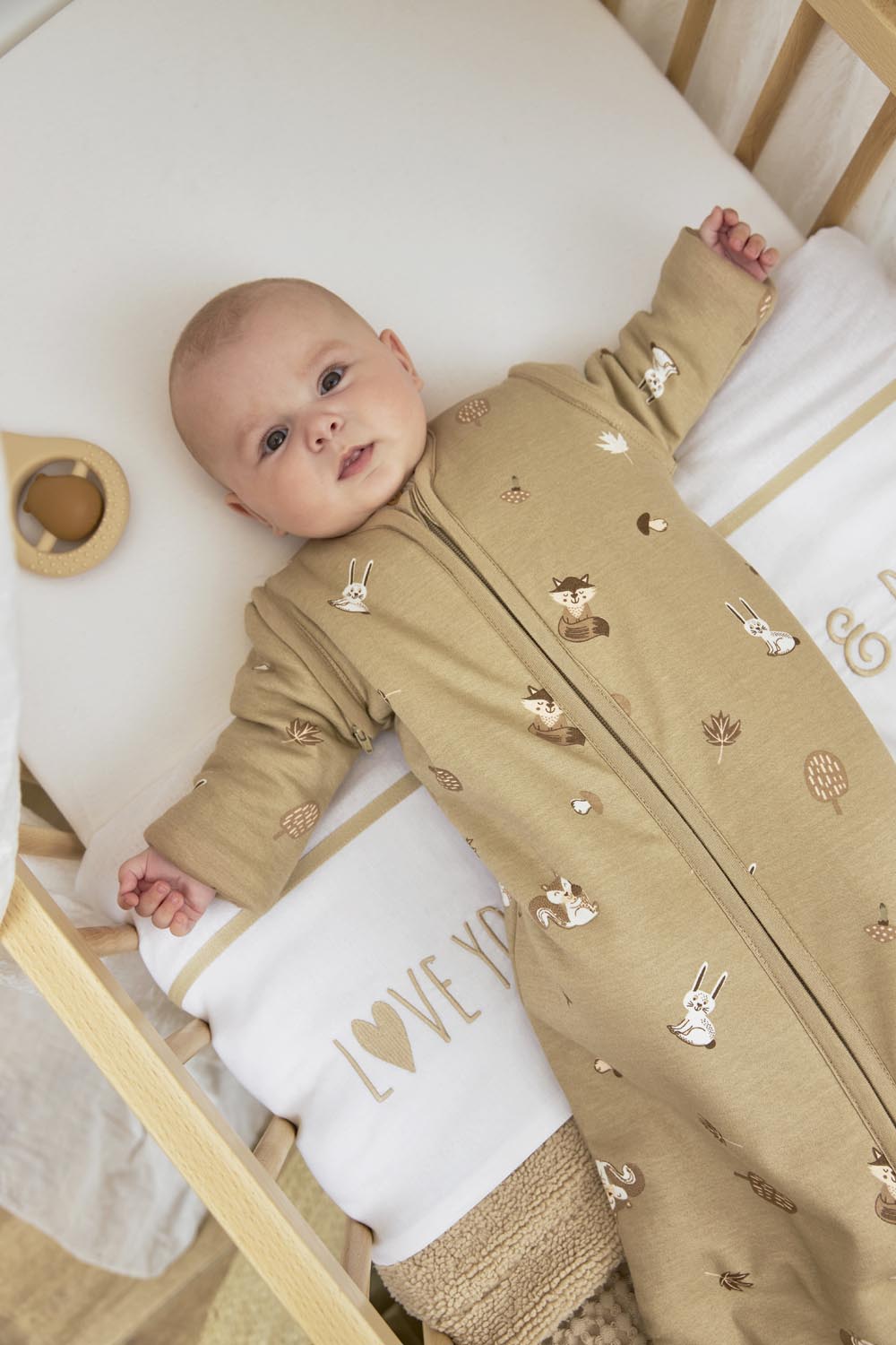 Baby slaapzak met afritsbare mouwen Forest Animals - sand - 60cm - 2.5 TOG