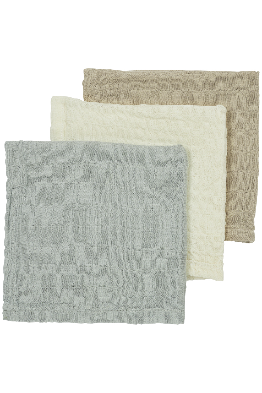 Facecloth 3-pack pre-washed muslin Uni - offwhite/light grey/sand - 30x30cm