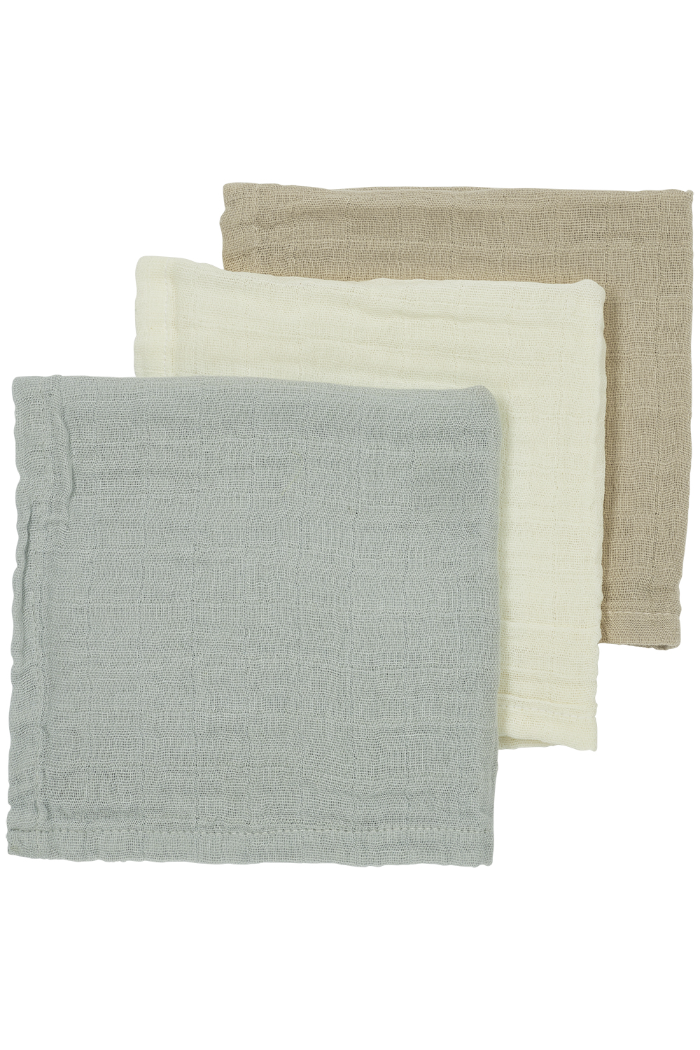 Monddoekjes 3-pack pre-washed hydrofiel Uni - offwhite/light grey/sand - 30x30cm