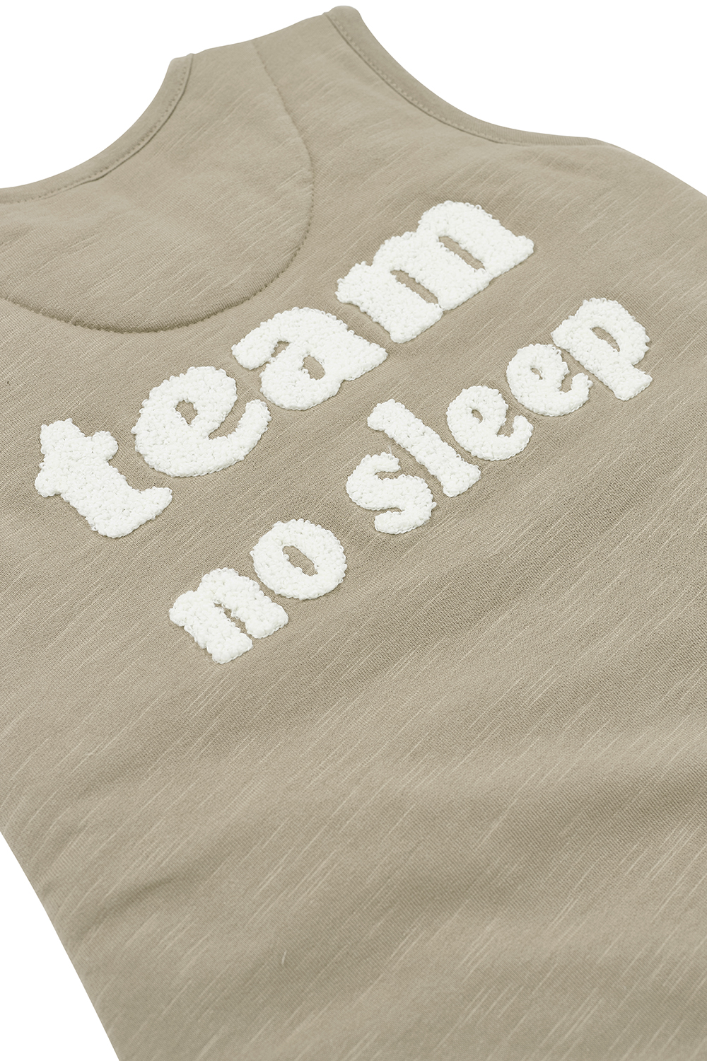 Baby winter slaapoverall jumper Slub met Team No Sleep applicatie - taupe/offwhite - 80cm - 2.0 TOG