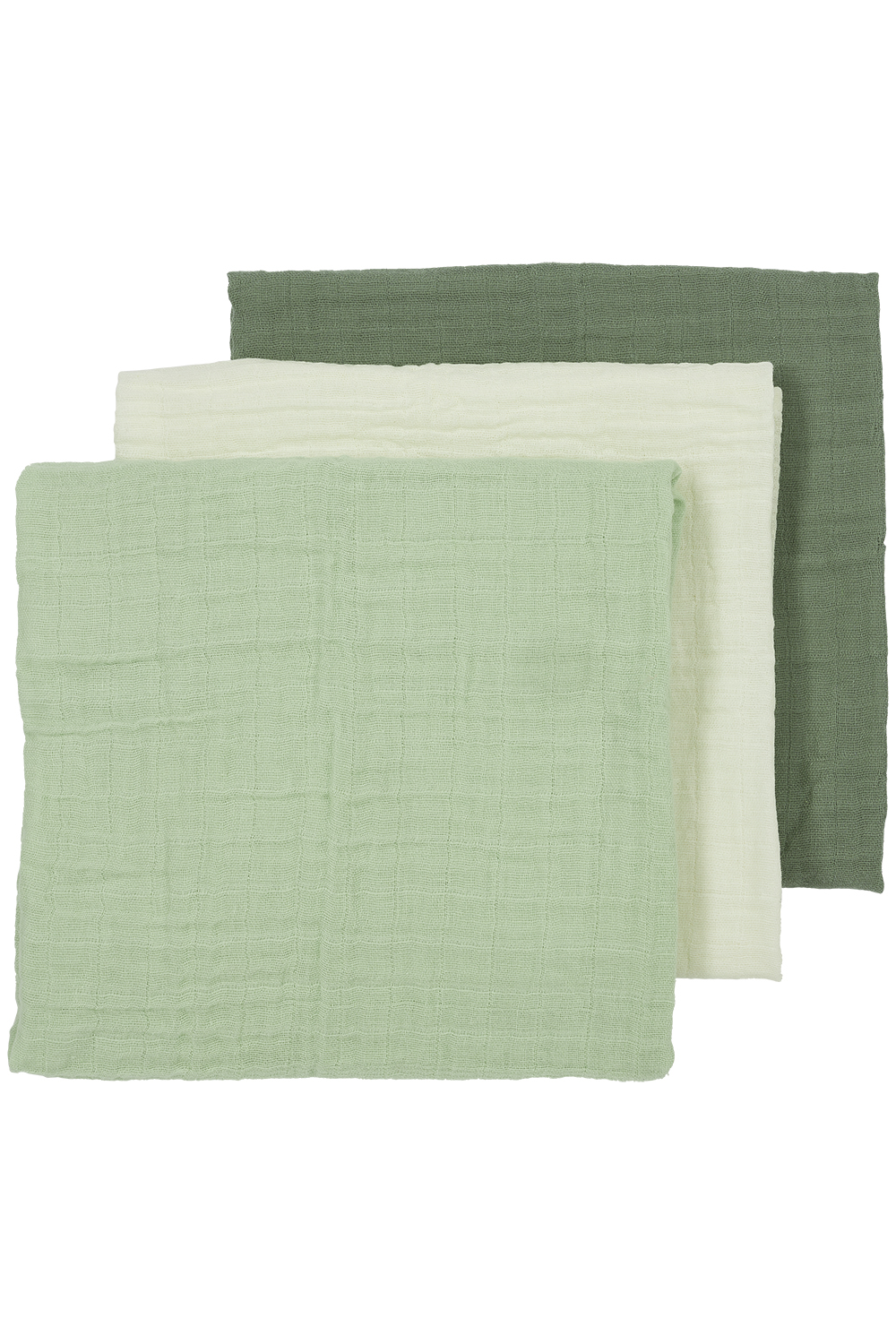 Hydrofiele doeken 3-pack Uni - offwhite/soft green/forest green - 70x70cm