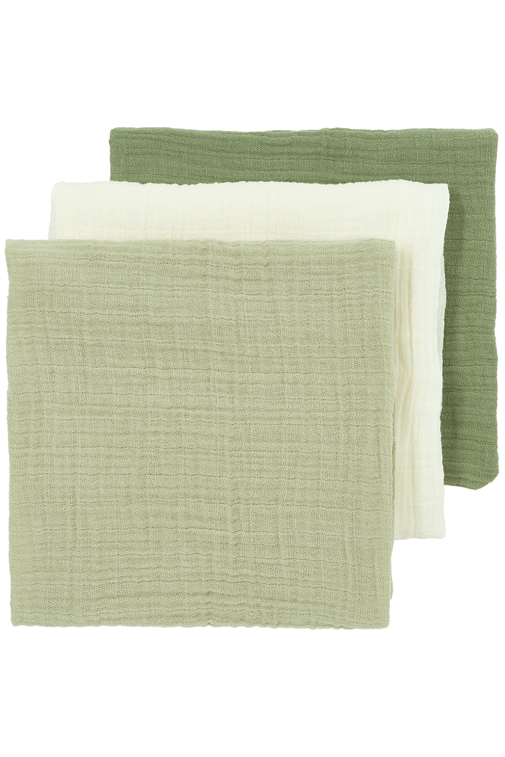 Pre-washed muslin squares 3-pack Uni - naturel/soft olive/olive green - 70x70cm
