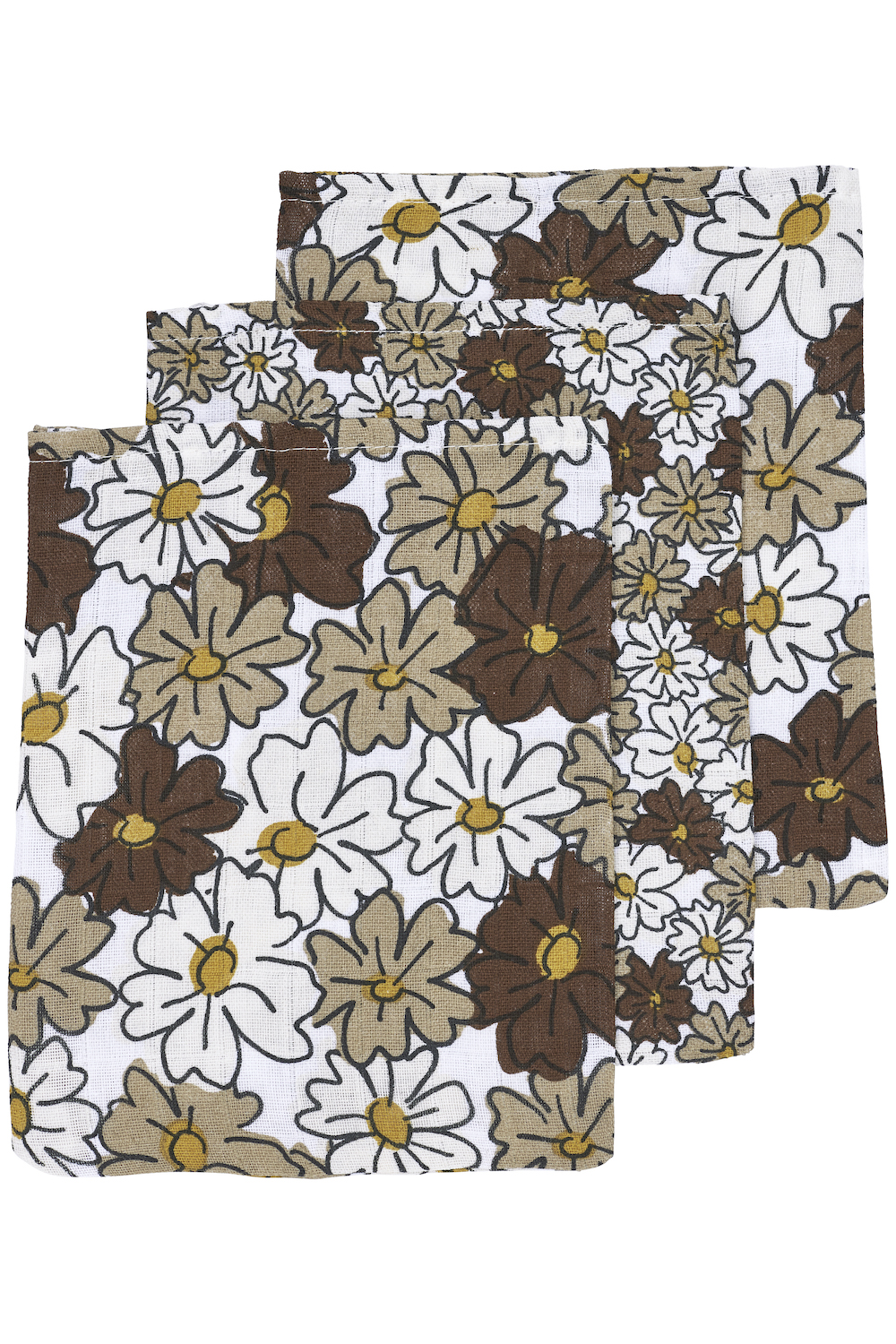 Washandjes 3-pack hydrofiel Vintage Flower - taupe - 20x17cm
