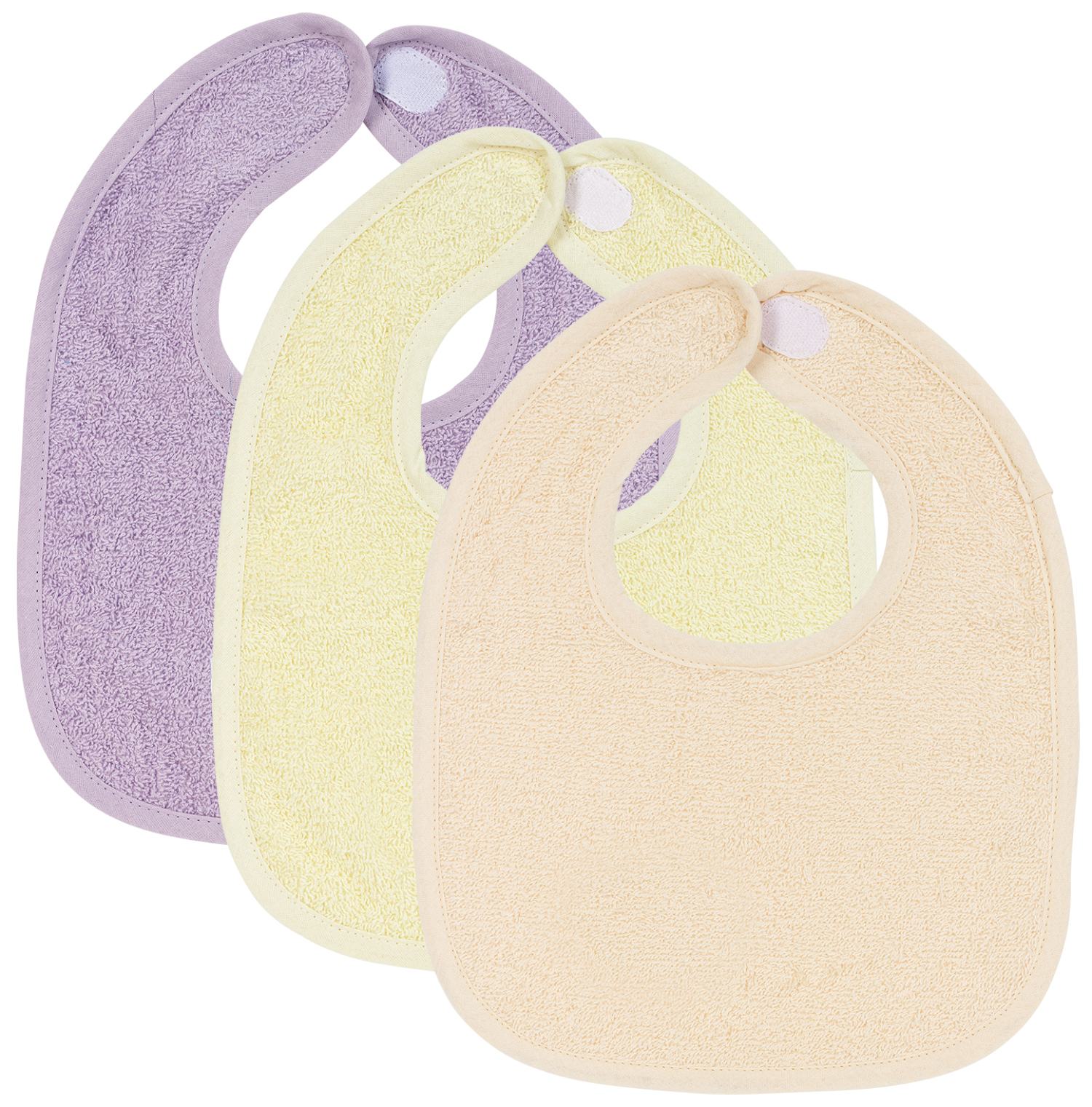 Bib Basic Terry with velcro 3-pack - Soft Lilac/Soft Yellow/Soft peach