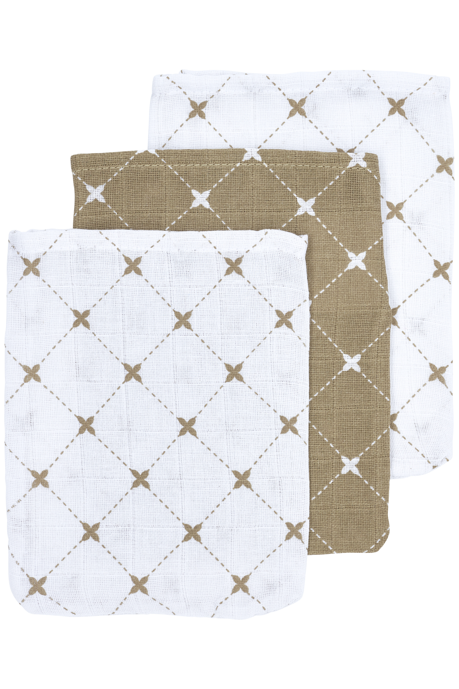 Washcloth 3-pack muslin Louis - taupe - 20x17cm