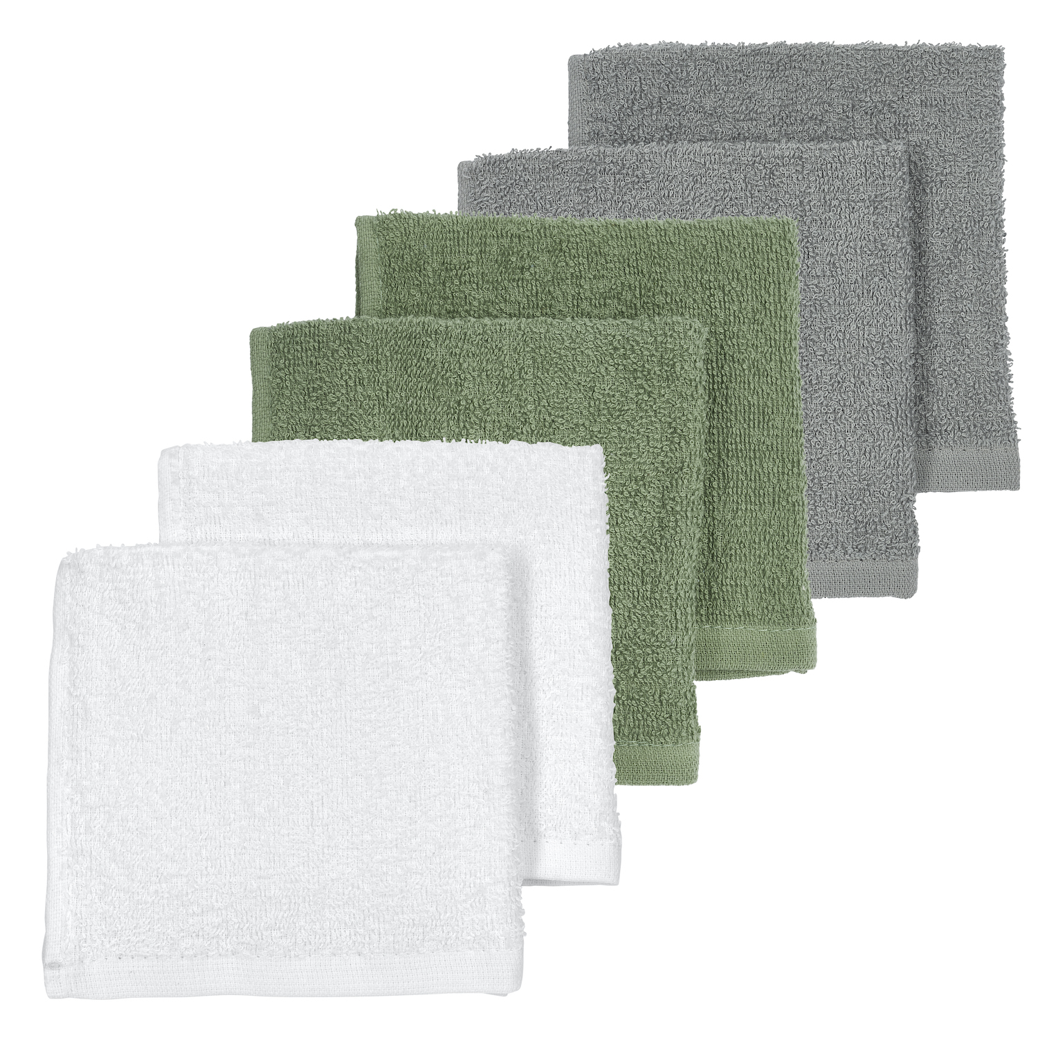 Basic Terry Face Cloths 6-pack  - White/Forest Green/Grey - 30x30cm