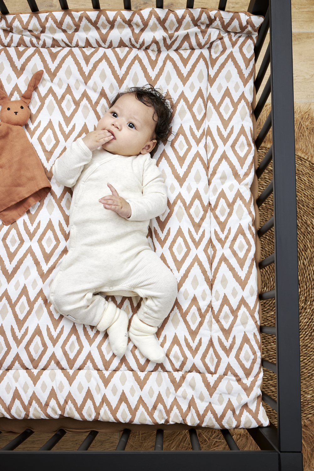 Playpen mattress Ikat - sand/toffee - 80x100cm