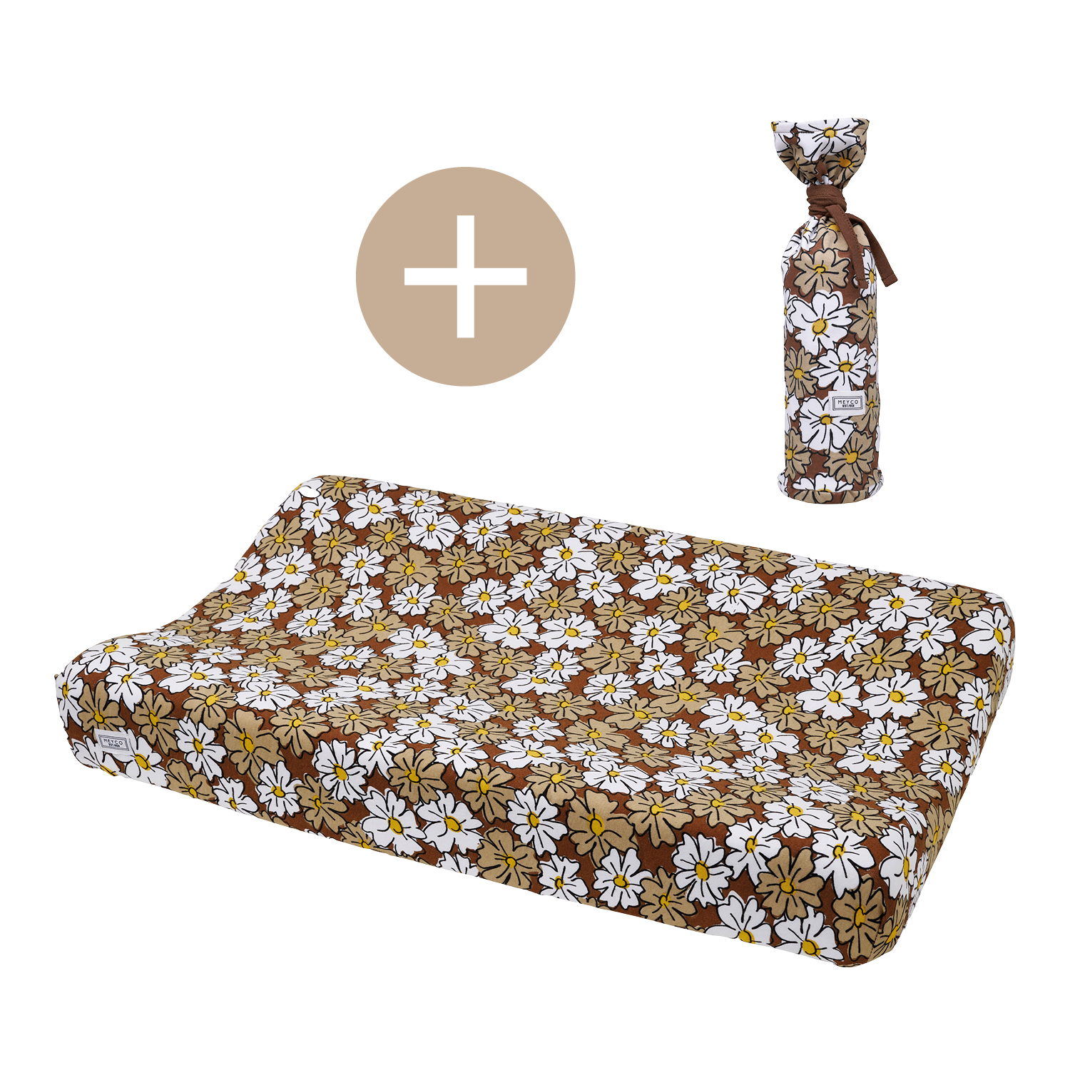 Changing mat cover + hot water bottle cover Vintage Flower - chocolate - 50x70cm