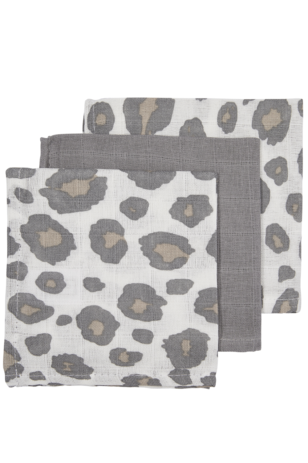 Facecloth 3-pack muslin Panther - neutral/grey - 30x30cm