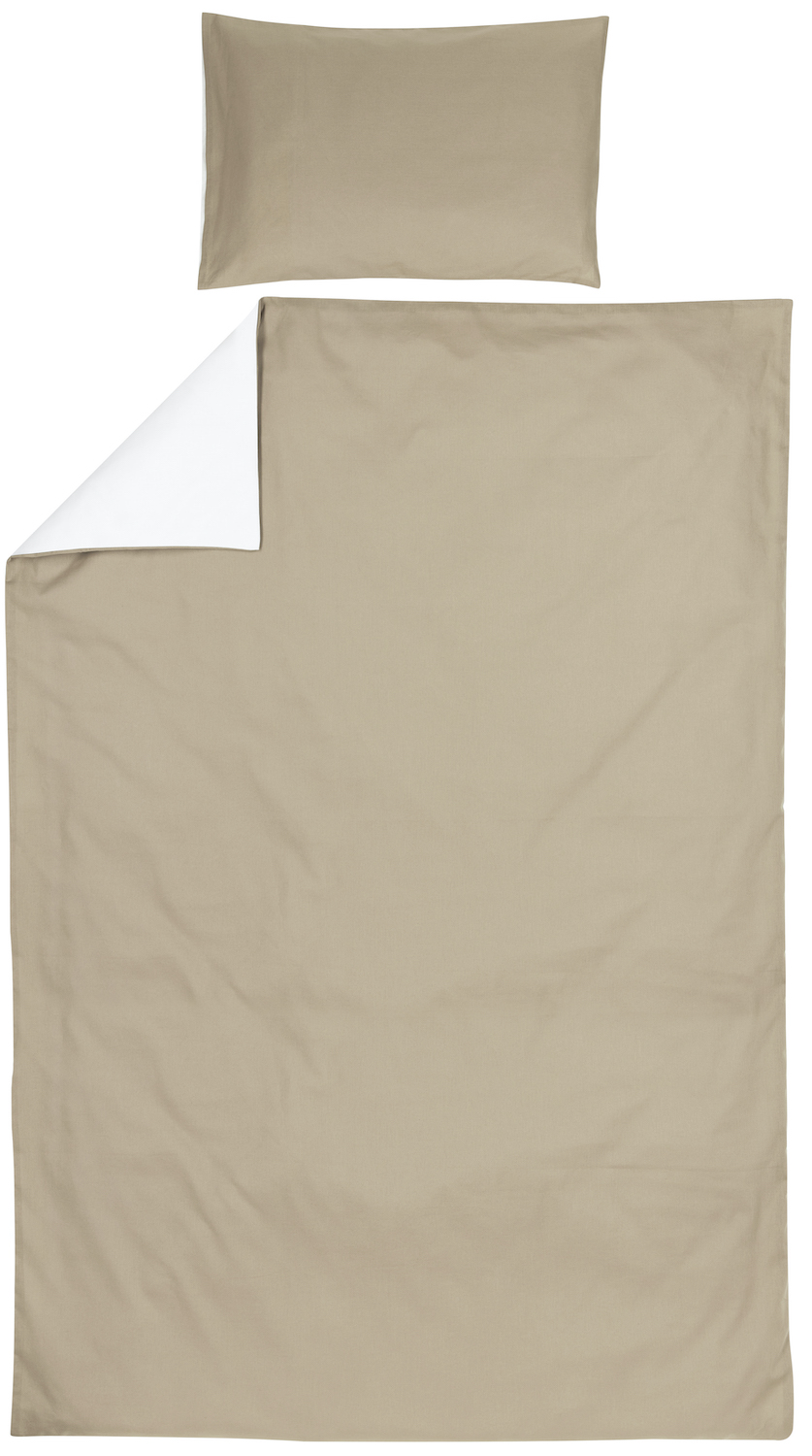 Dekbedovertrek eenpersoons Uni - taupe/offwhite - 140x200/220cm