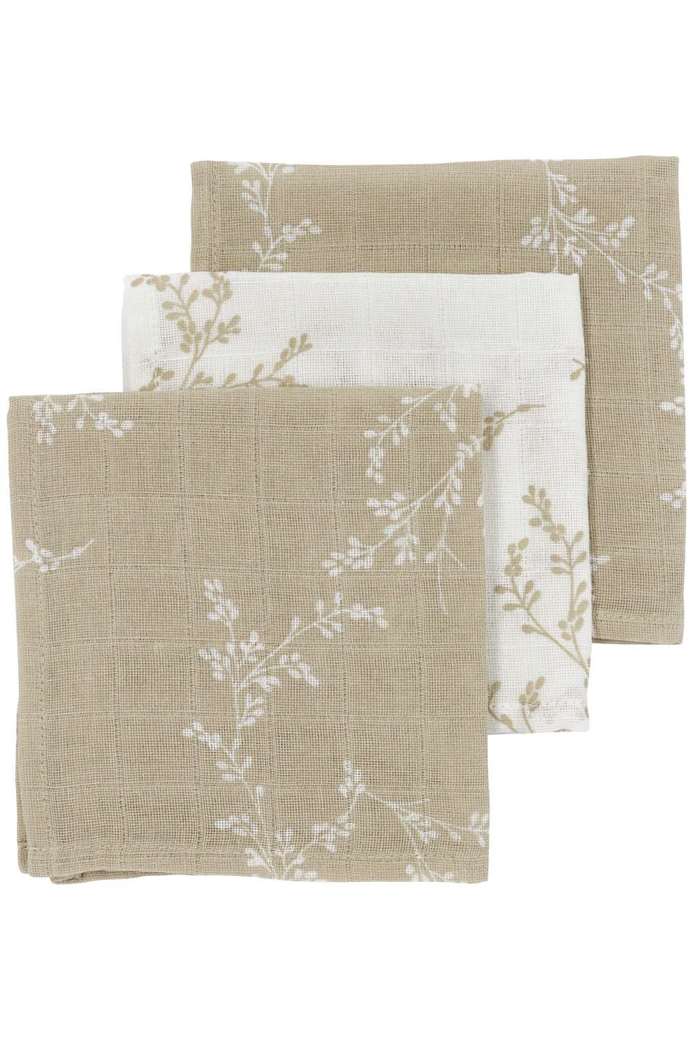 Facecloth 3-pack muslin Branches - sand - 30x30cm