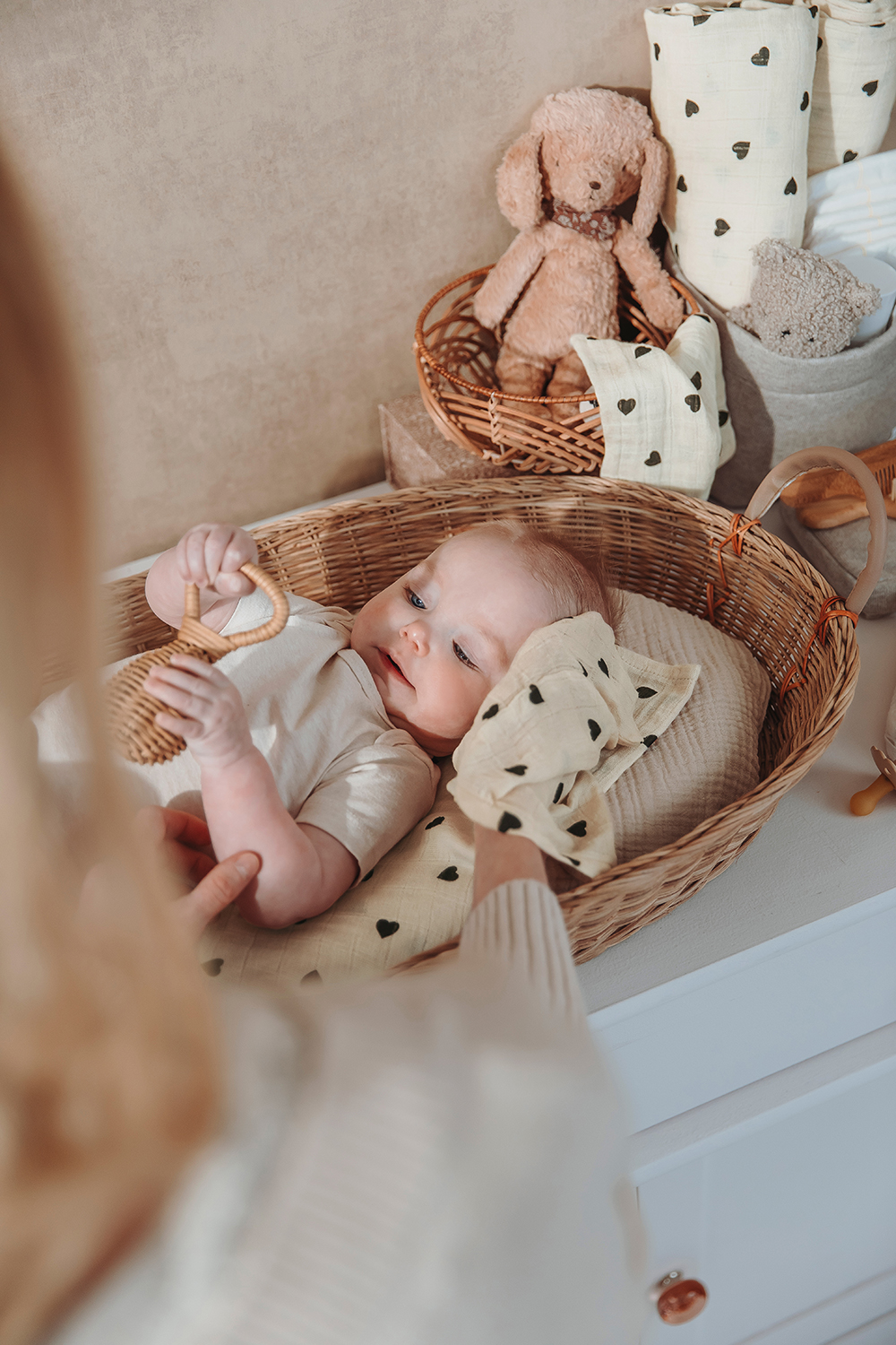 Swaddle 2-pack pre-washed hydrofiel Sweet Heart - soft sand/black - 120x120cm