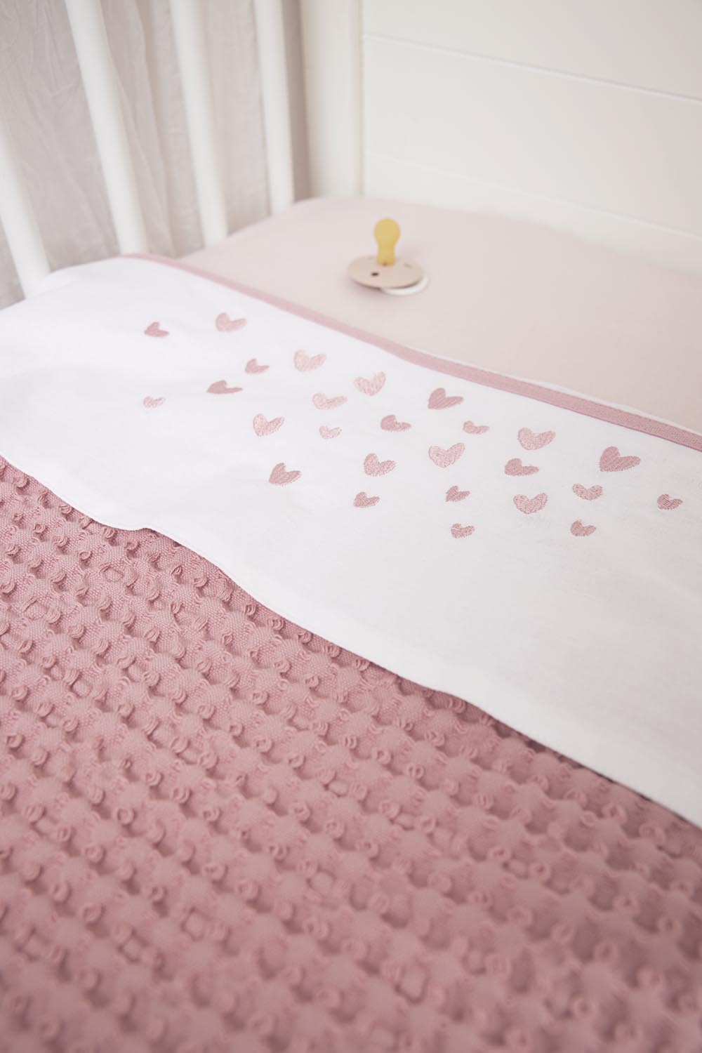 Cot bed blanket Waffle Teddy - old pink - 100x150cm