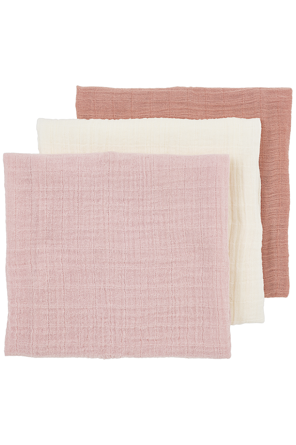 Pre-washed muslin squares 3-pack Uni - soft rose/rose/natural - 70x70cm