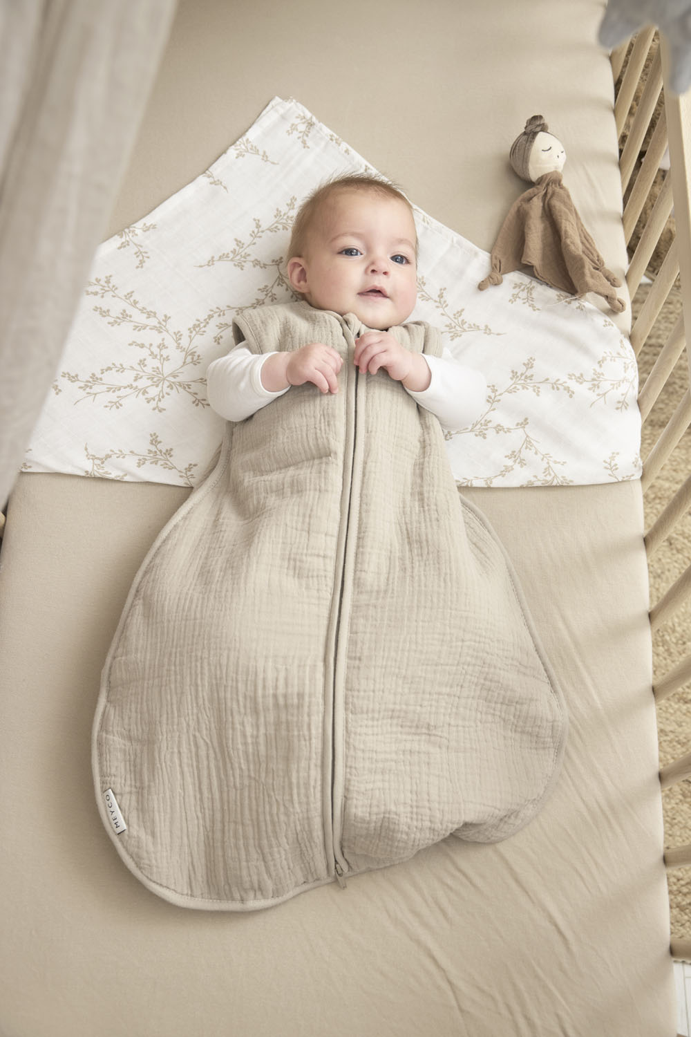 Sleepingbag lined pre-washed muslin Uni - sand - 70cm - 2.0 TOG