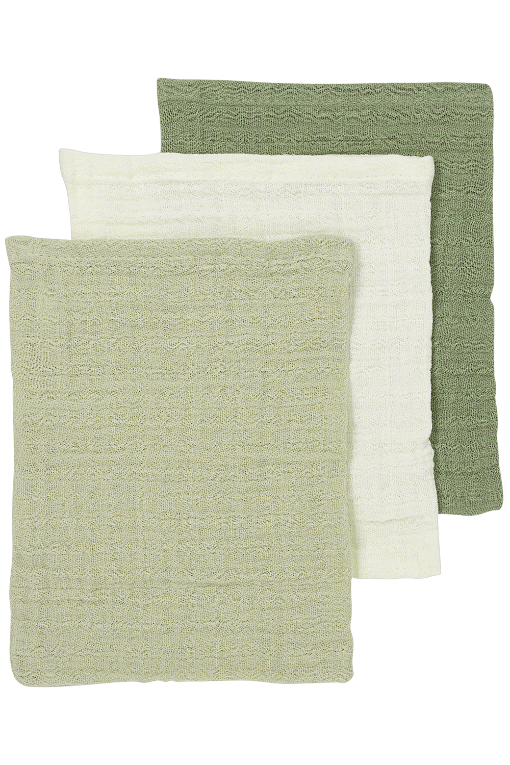 Washcloth 3-pack pre-washed muslin Uni - naturel/soft olive/olive green - 20x17cm