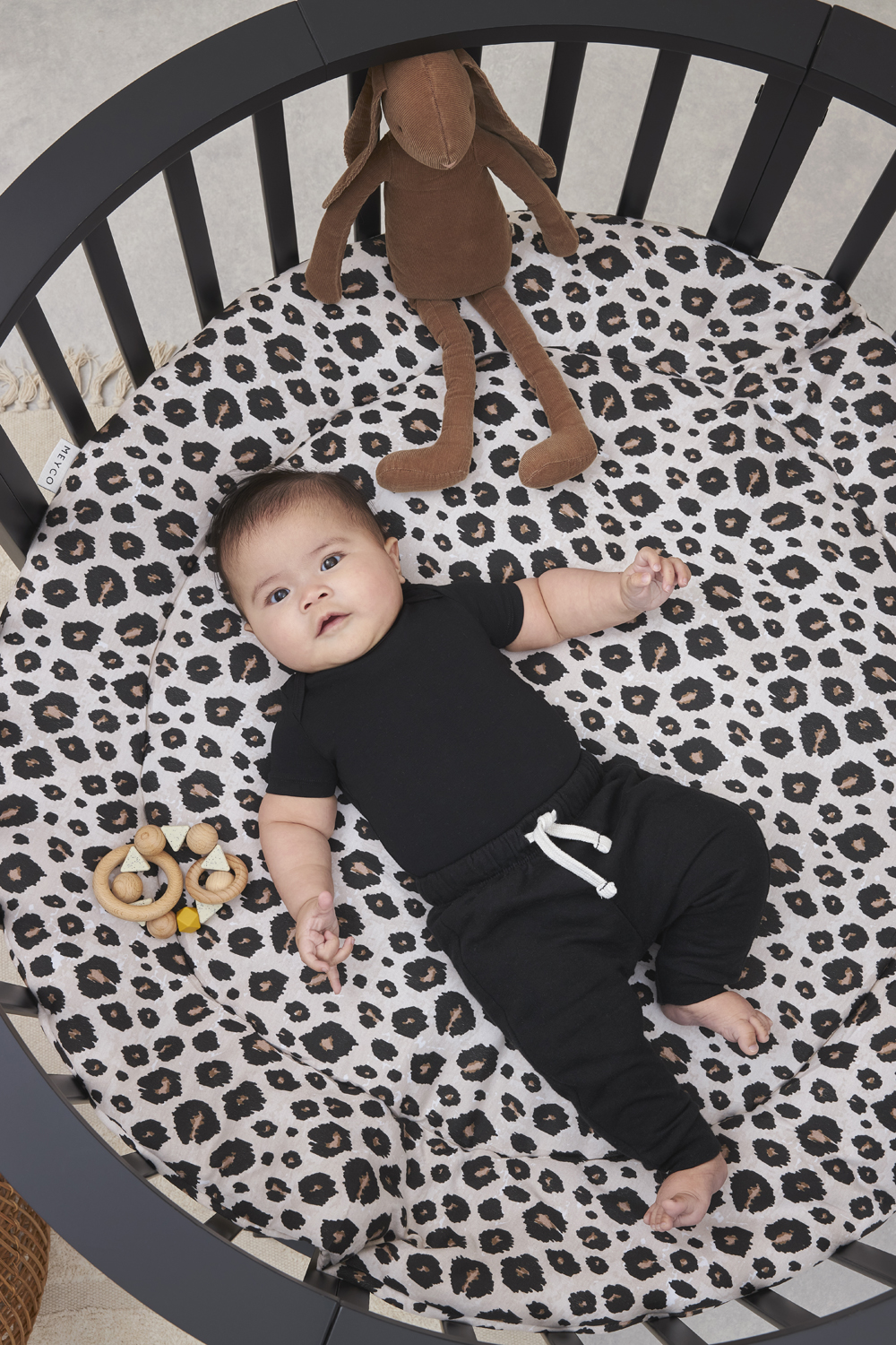 Playpen mattress round Leopard - sand melange - ⌀95cm