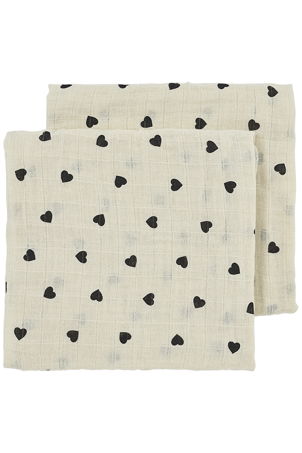 Pre-washed muslin squares 2-pack Sweet Heart - soft sand/black - 70x70cm