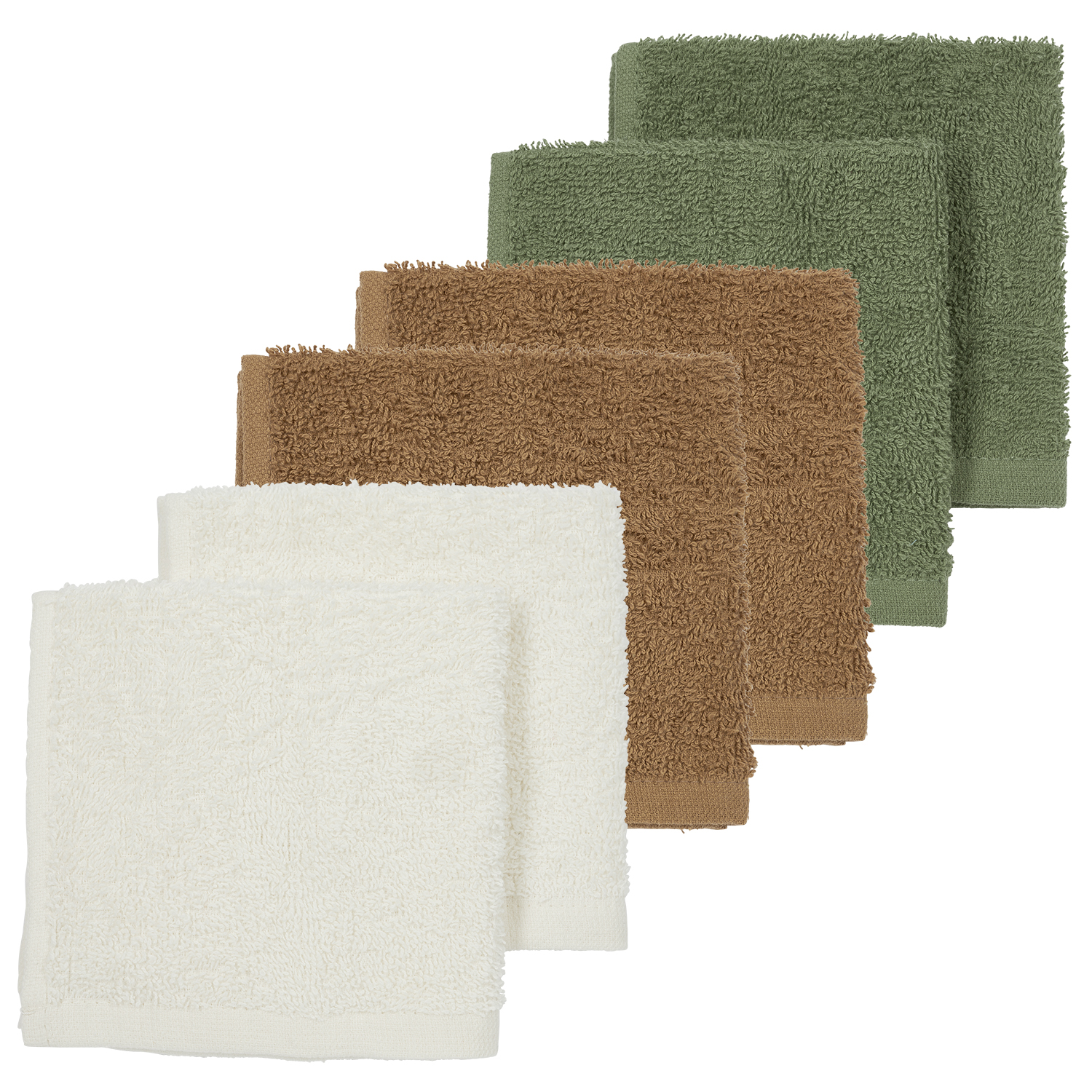 Facecloth 6-pack terry Uni - offwhite/toffee/forest green - 30x30cm