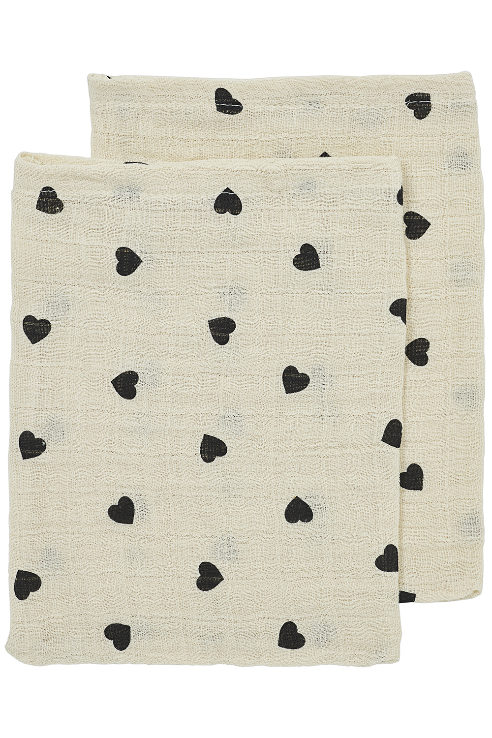 Washcloth 2-pack pre-washed muslin Sweet Heart - soft sand/black - 20x17cm
