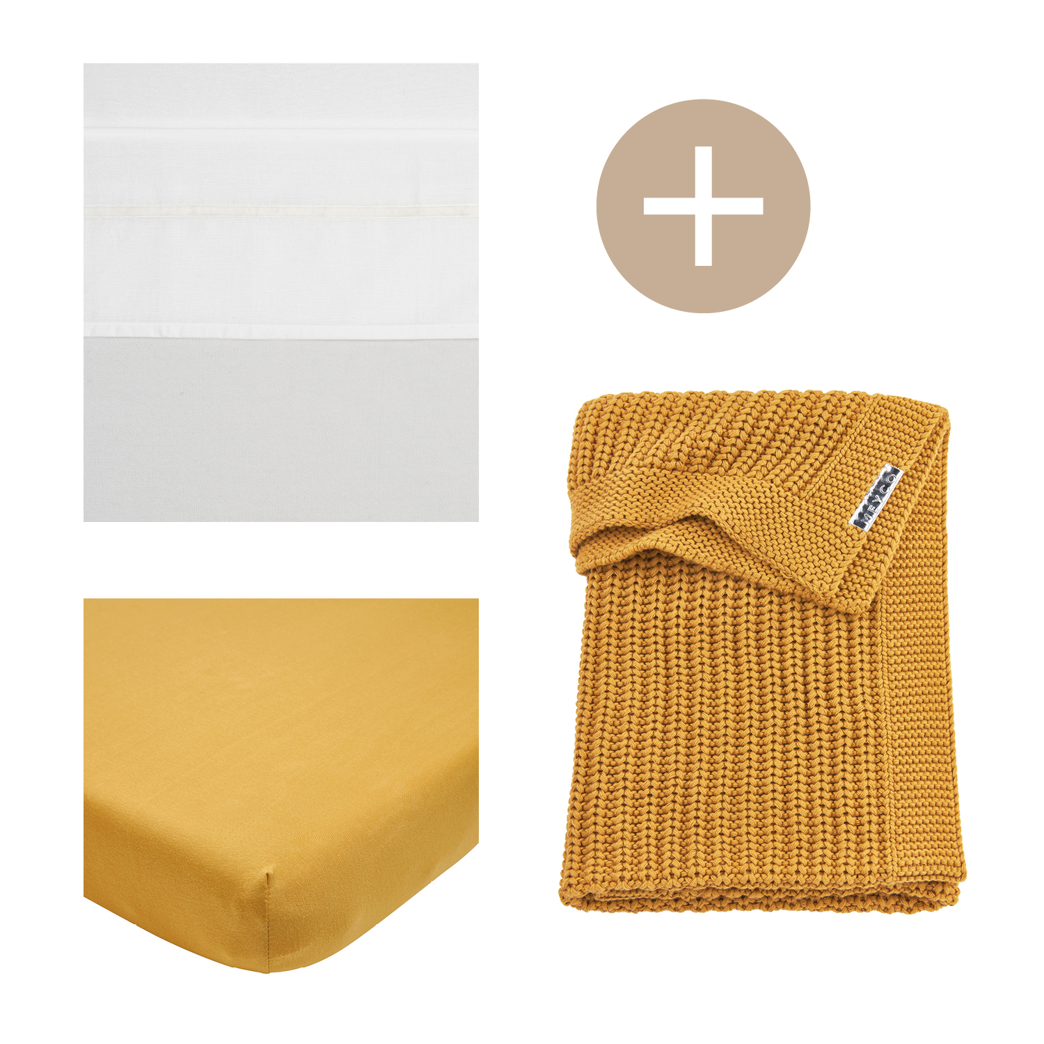 Crib bed blanket + crib sheet + fitted sheet crib Herringbone - honey gold - 75x100cm