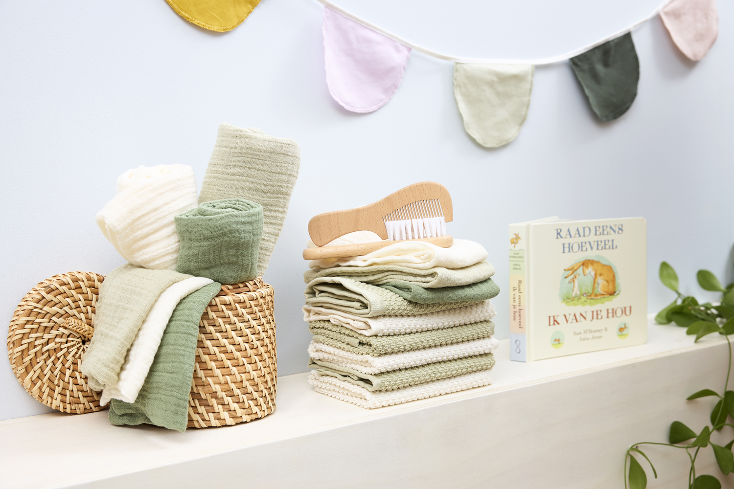 Monddoekjes 3-pack pre-washed hydrofiel Uni - naturel/soft olive/olive green - 30x30cm
