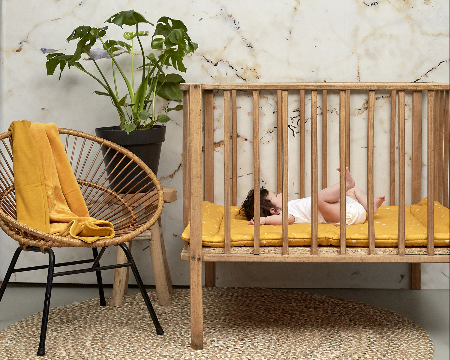 Cot bed blanket Knit Basic velvet - honey gold - 100x150cm