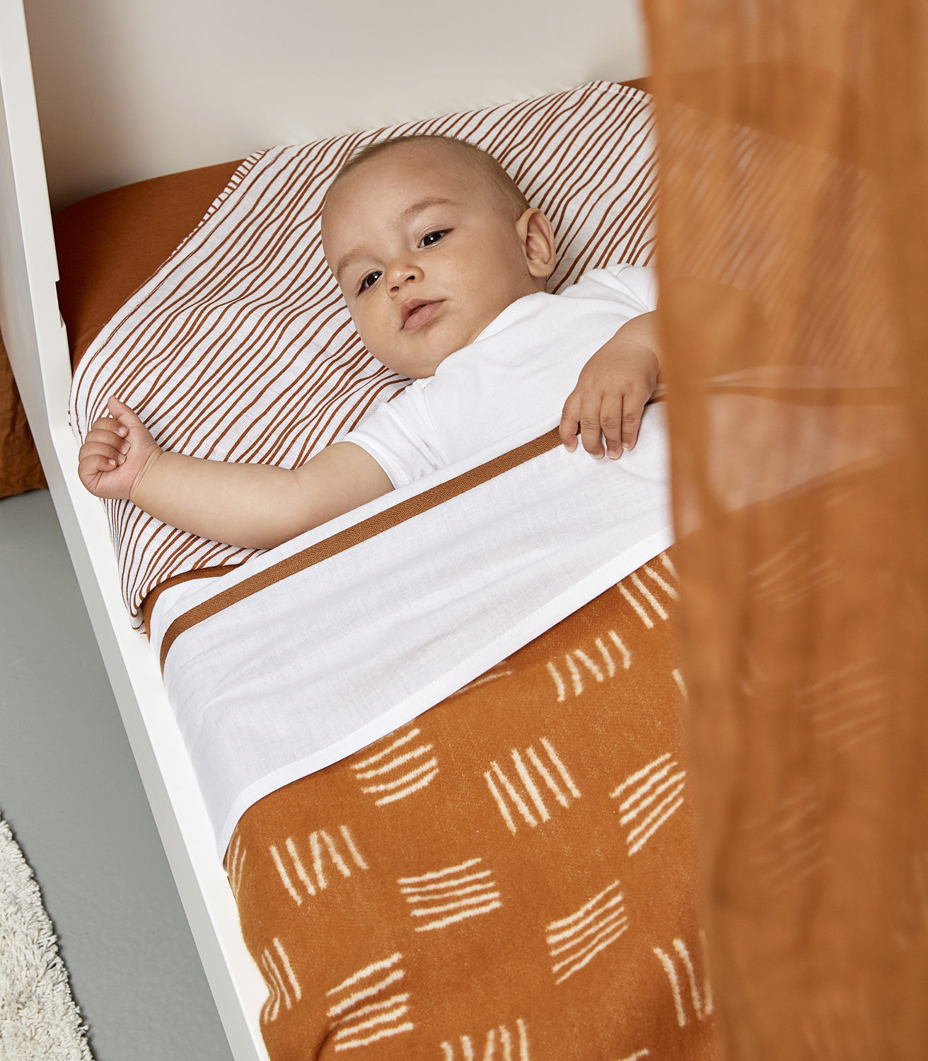 Babydecke Block Stripe - camel/offwhite - 75x100cm