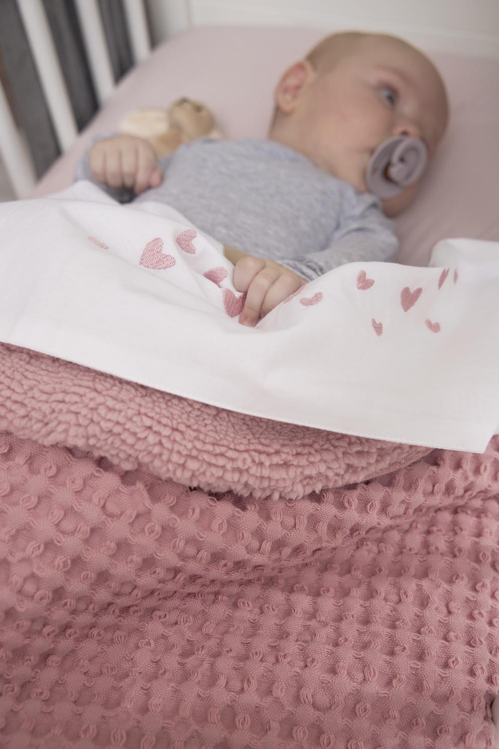 Wiegdeken Wafel Teddy - old pink - 75x100cm